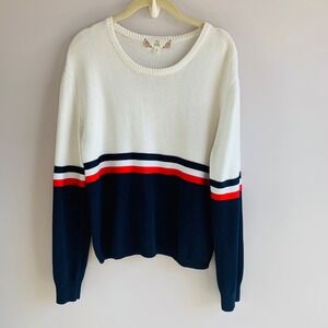Pink Rose Colorblock Striped‎ Sweater Long Sleeve Crew Neck Size L